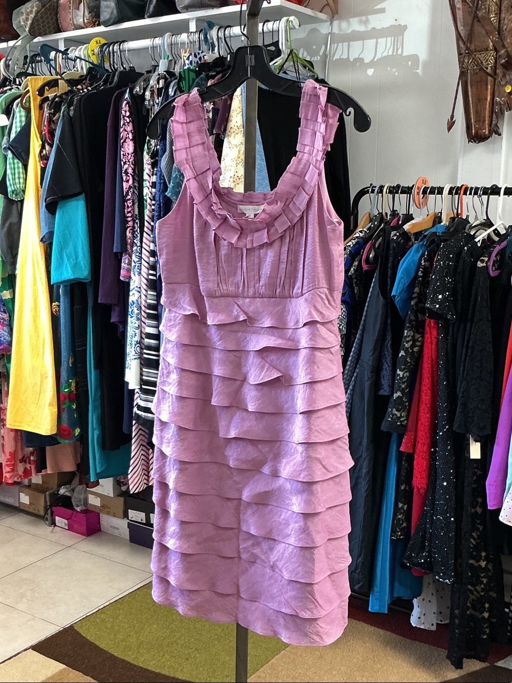 Sleeveless Lavender Tiered Ruffle Dress - Women's